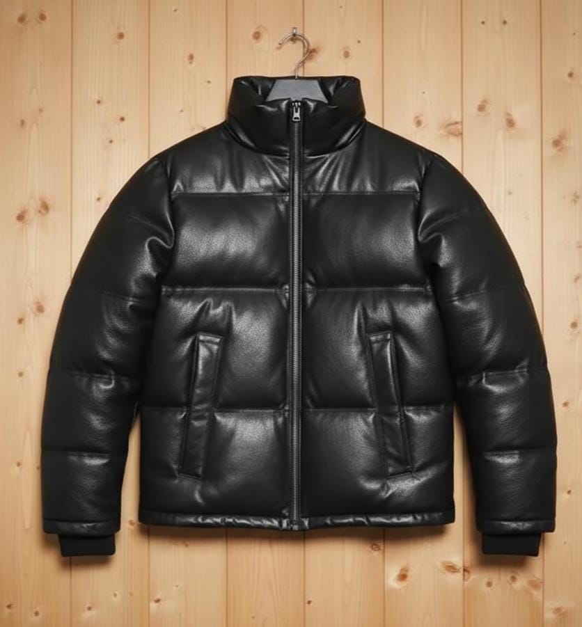 Leather Puffer Quilted Jacket Complete branding solution of puffer jacket